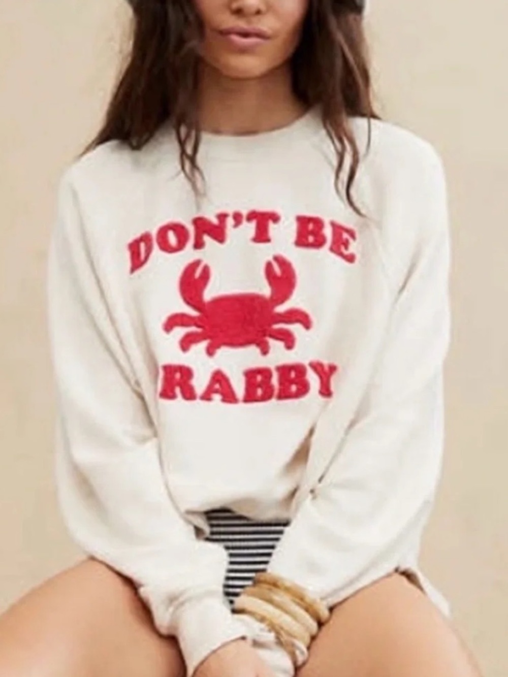 Aerie “Don’t Be Crabby” Cream Oversized Pullover with Red Crab Graphic M